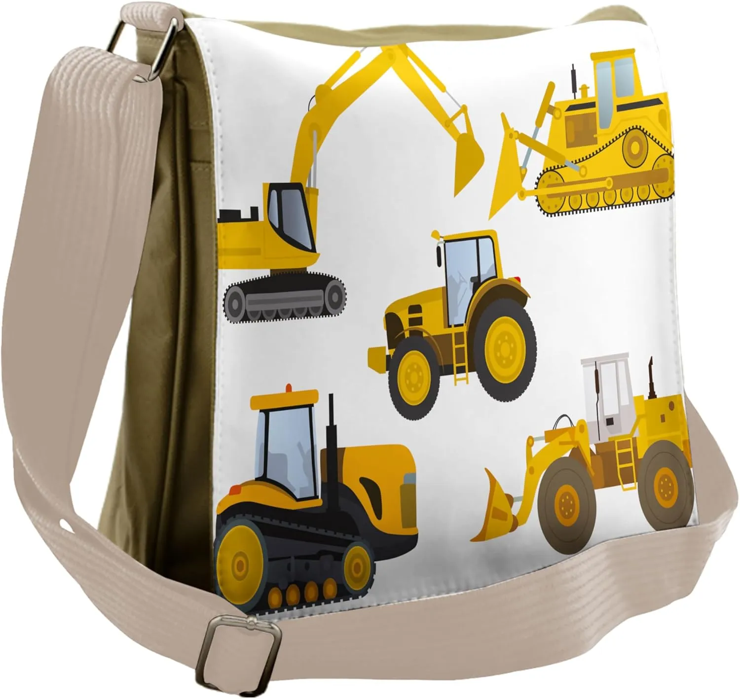 Lunarable Cartoon Messenger Bag, Heavy Machinery Drawing, Unisex Cross-body
