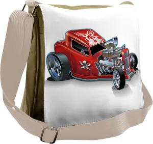 Lunarable Cartoon Messenger Bag, Race Car Dangerous Speed, Unisex Cross-body