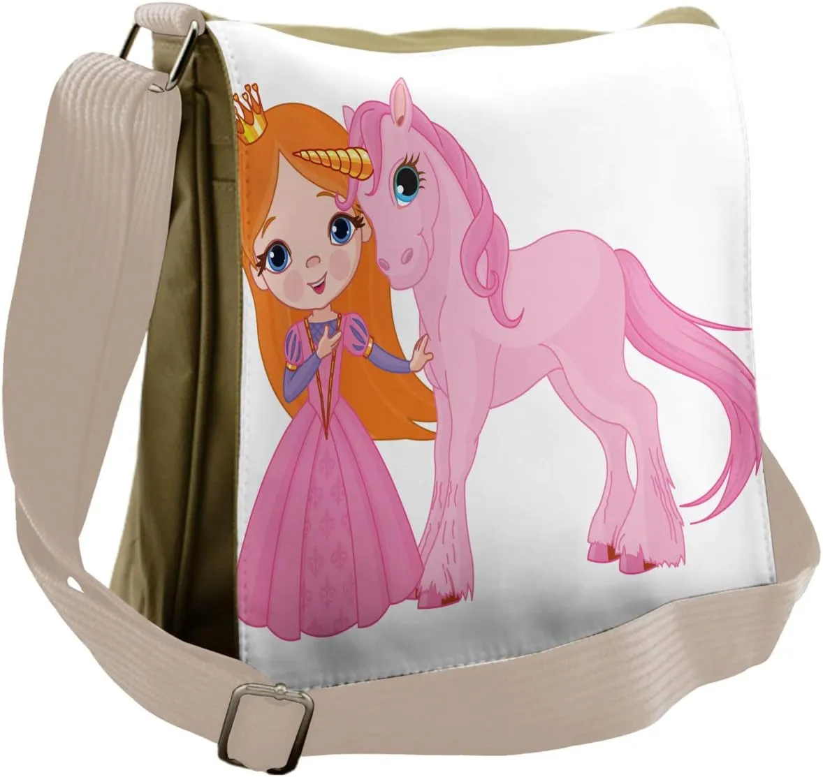 Lunarable Cartoon Messenger Bag, Smiling Girl with Her Pony, Unisex Cross-body