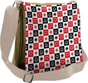 Lunarable Casino Messenger Bag, Checkered Card Suits Luck, Unisex Cross-body