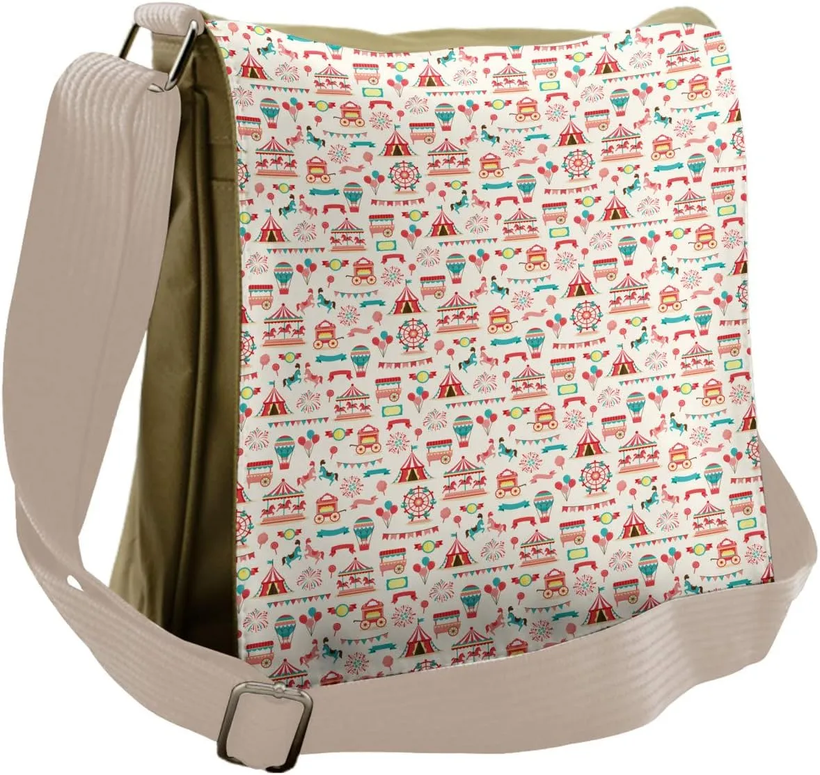 Lunarable Circus Messenger Bag, Ferris Wheel Carousel Tents, Unisex Cross-body