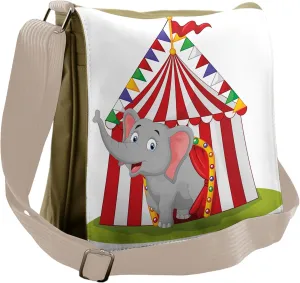 Lunarable Circus Messenger Bag, Happy Cartoon Animal in Tent, Unisex Cross-body