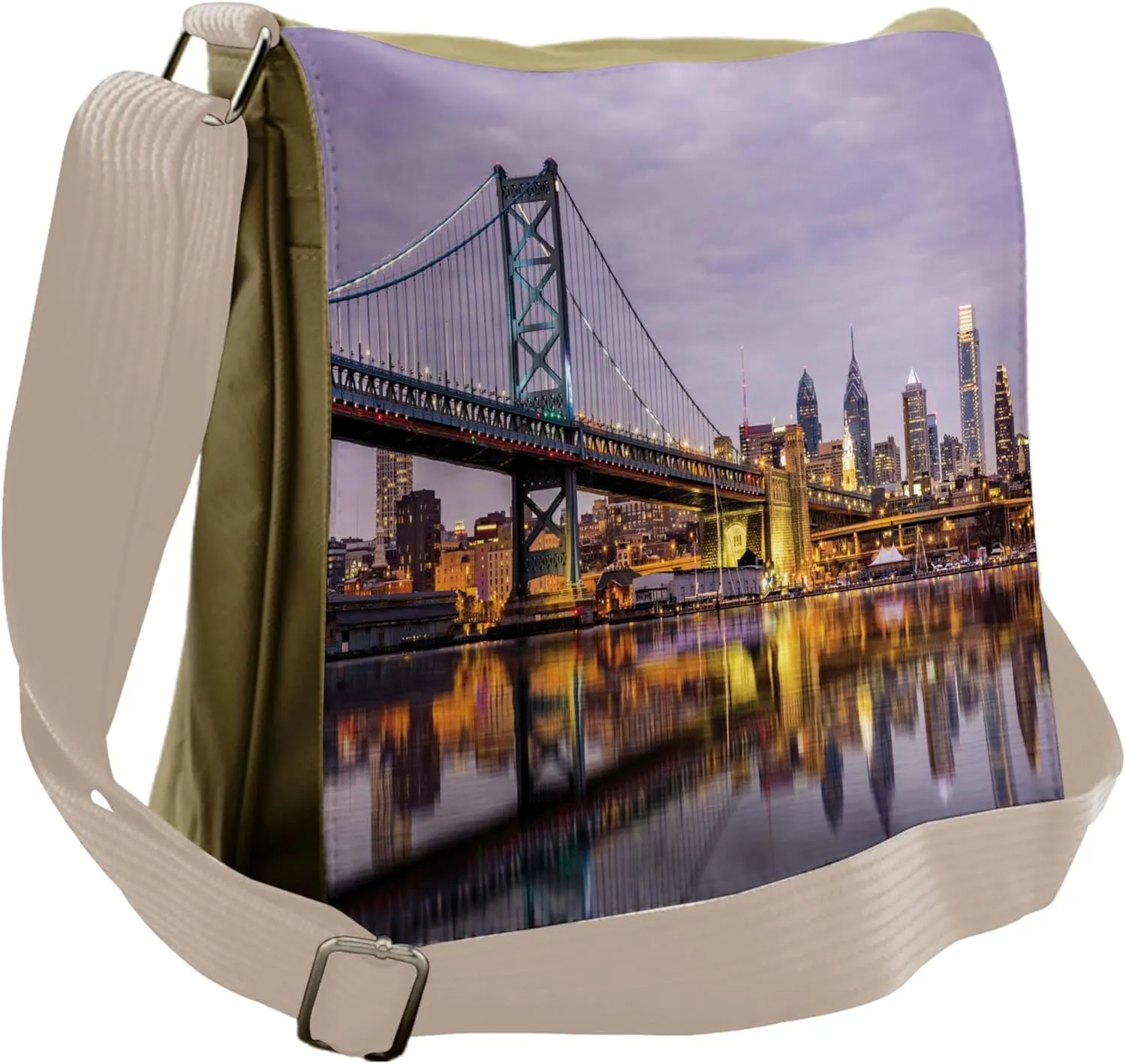 Lunarable City Messenger Bag, Ben Franklin Bridge Urban Town, Unisex Cross-body