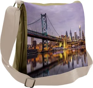 Lunarable City Messenger Bag, Ben Franklin Bridge Urban Town, Unisex Cross-body