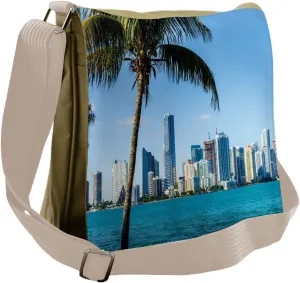Lunarable Coastal Messenger Bag, Biscayne Buildings in Miami, Unisex Cross-body