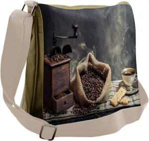 Lunarable Coffee Messenger Bag, Grinder Machine Cookie Cup, Unisex Cross-body