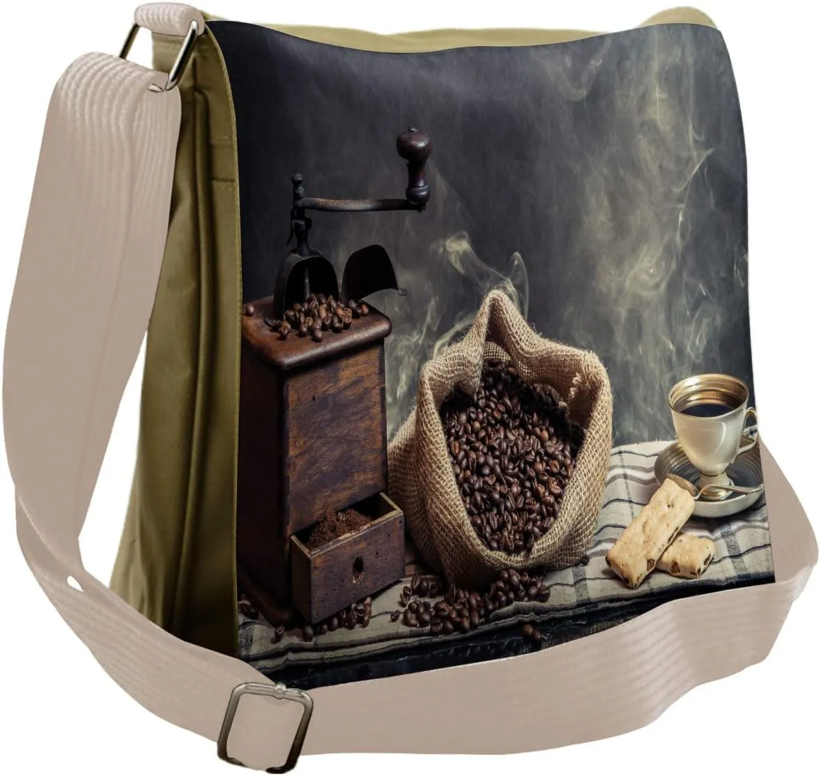 Lunarable Coffee Messenger Bag, Grinder Machine Cookie Cup, Unisex Cross-body