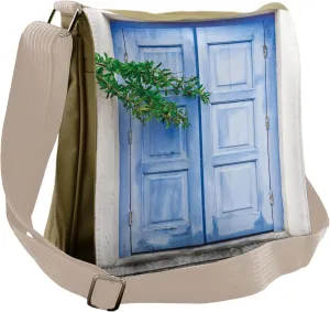 Lunarable Country Messenger Bag, Mediterranean Greek Window, Unisex Cross-body
