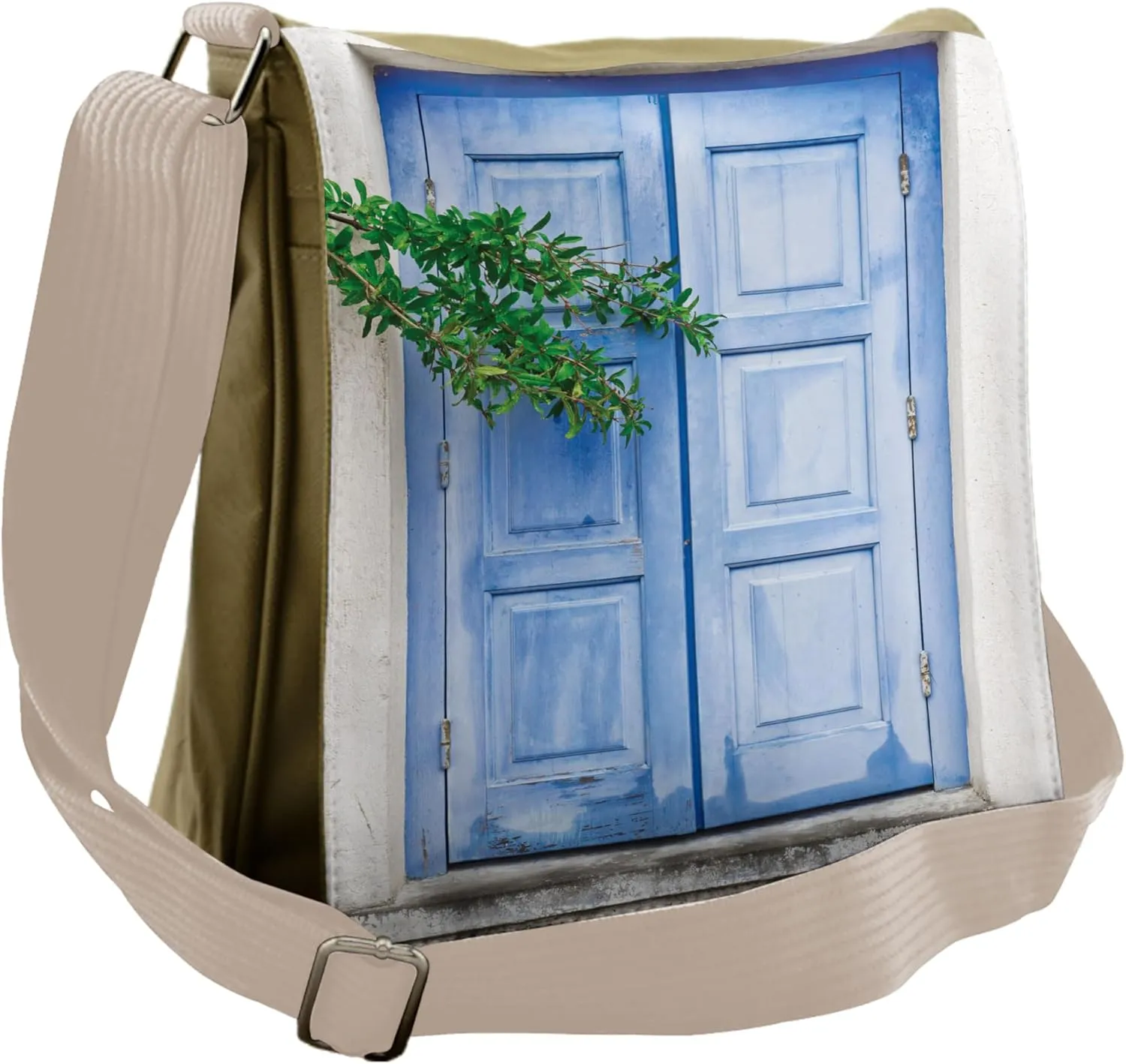 Lunarable Country Messenger Bag, Mediterranean Greek Window, Unisex Cross-body
