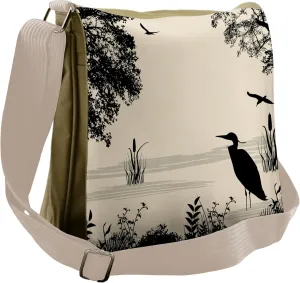 Lunarable Crane Messenger Bag, Zebra Tails Hardy Bog Plant, Unisex Cross-body