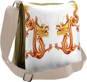 Lunarable Dragon Messenger Bag, Symmetrical Mythic Beasts, Unisex Cross-body