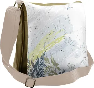 Lunarable Dragonfly Messenger Bag, Wild Herb Grass Field, Unisex Cross-body