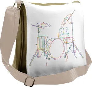 Lunarable Drums Messenger Bag, Hippie Punk Indie Hand-drawn, Unisex Cross-body