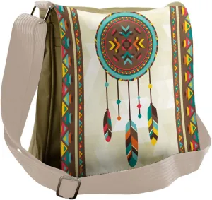 Lunarable Ethnic Messenger Bag, Dreamcatcher Quills, Unisex Cross-body