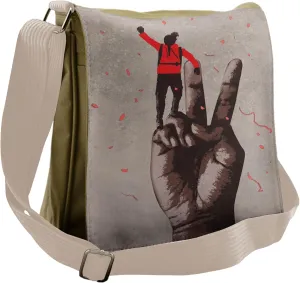 Lunarable Fantasy Messenger Bag, Man on Victory Hand Sign, Unisex Cross-body