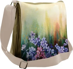 Lunarable Flower Messenger Bag, Violets Field Brush Strokes, Unisex Cross-body