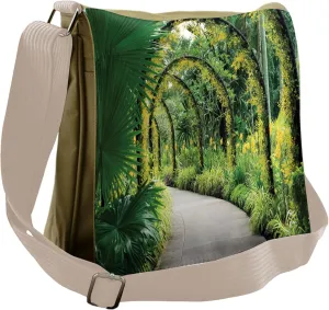 Lunarable Garden Messenger Bag, Scenic Arcs with Orchids, Unisex Cross-body