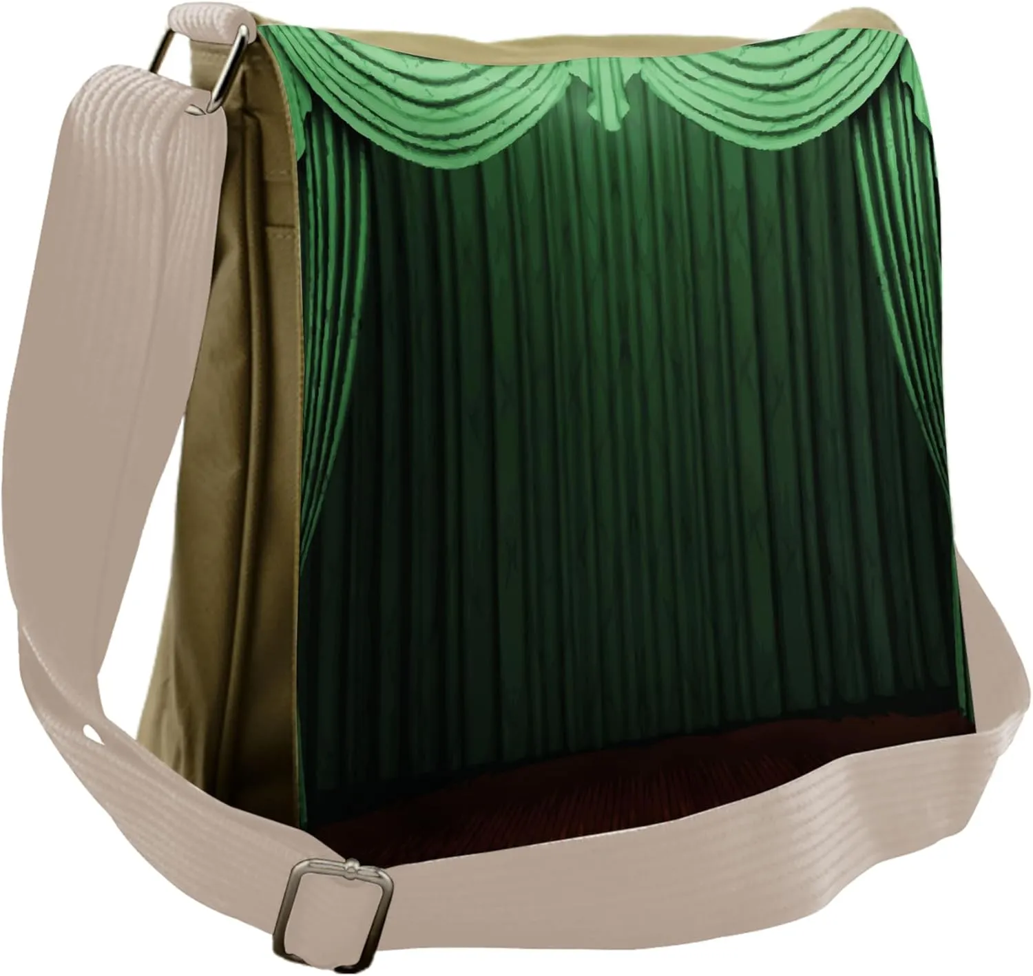 Lunarable Green Messenger Bag, Stage Curtain Theatre Theme, Unisex Cross-body