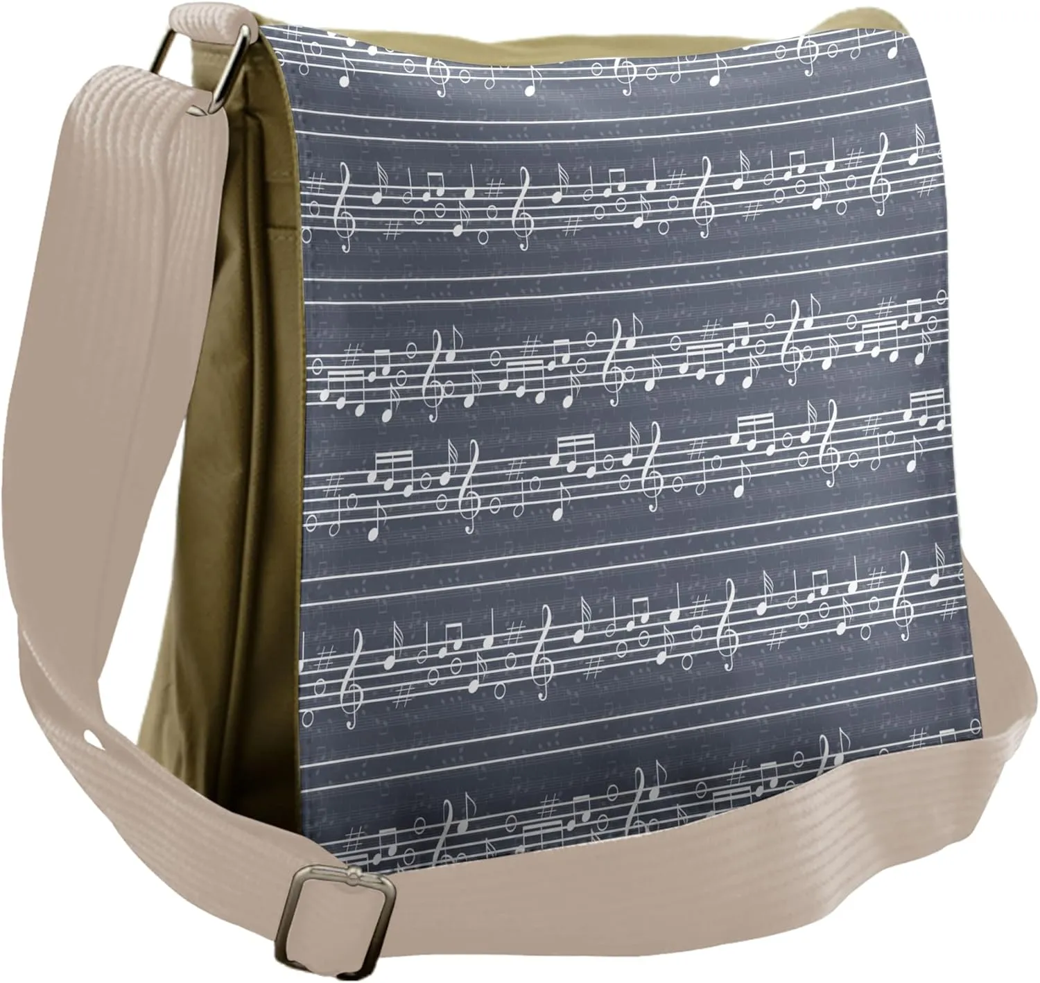 Lunarable Grey Messenger Bag, Music Sheet and Notes Pattern, Unisex Cross-body