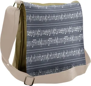 Lunarable Grey Messenger Bag, Music Sheet and Notes Pattern, Unisex Cross-body