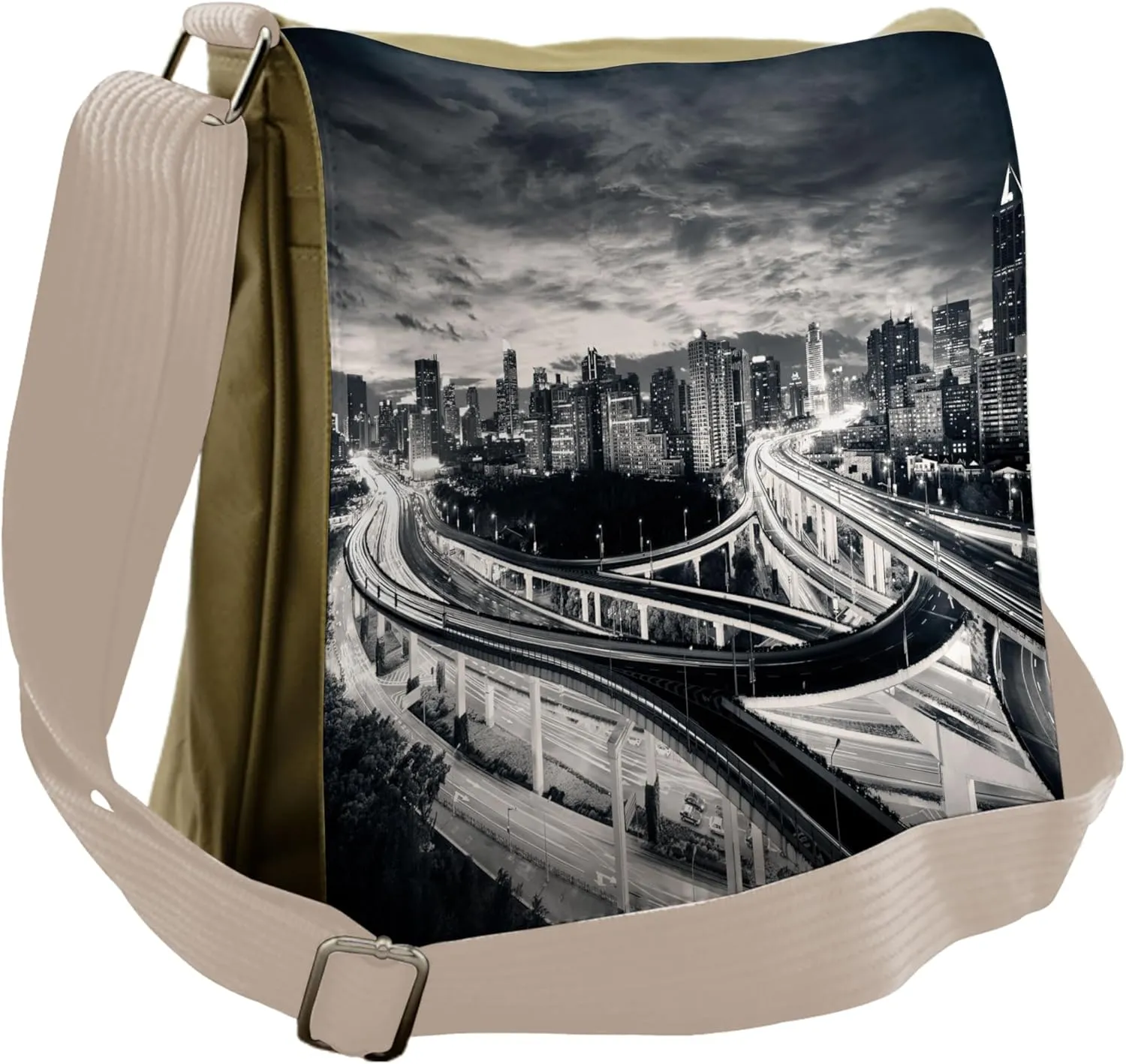 Lunarable Grey Messenger Bag, Shanghai City Metropolitan, Unisex Cross-body