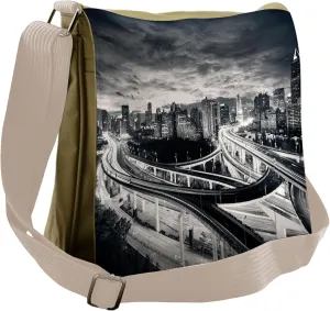 Lunarable Grey Messenger Bag, Shanghai City Metropolitan, Unisex Cross-body