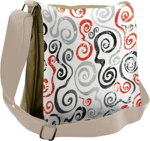 Lunarable Grunge Messenger Bag, Funky Uneven Swirls Spirals, Unisex Cross-body