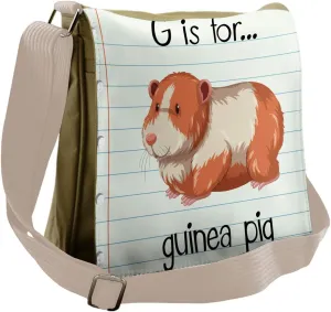 Lunarable Guinea Pig Messenger Bag, G is for Guinea Pig Text, Unisex Cross-body