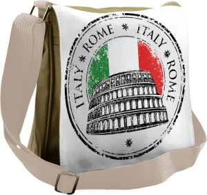 Lunarable Italian Flag Messenger Bag, Grunge Colosseum, Unisex Cross-body