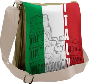 Lunarable Italian Flag Messenger Bag, Landmark Colosseum, Unisex Cross-body