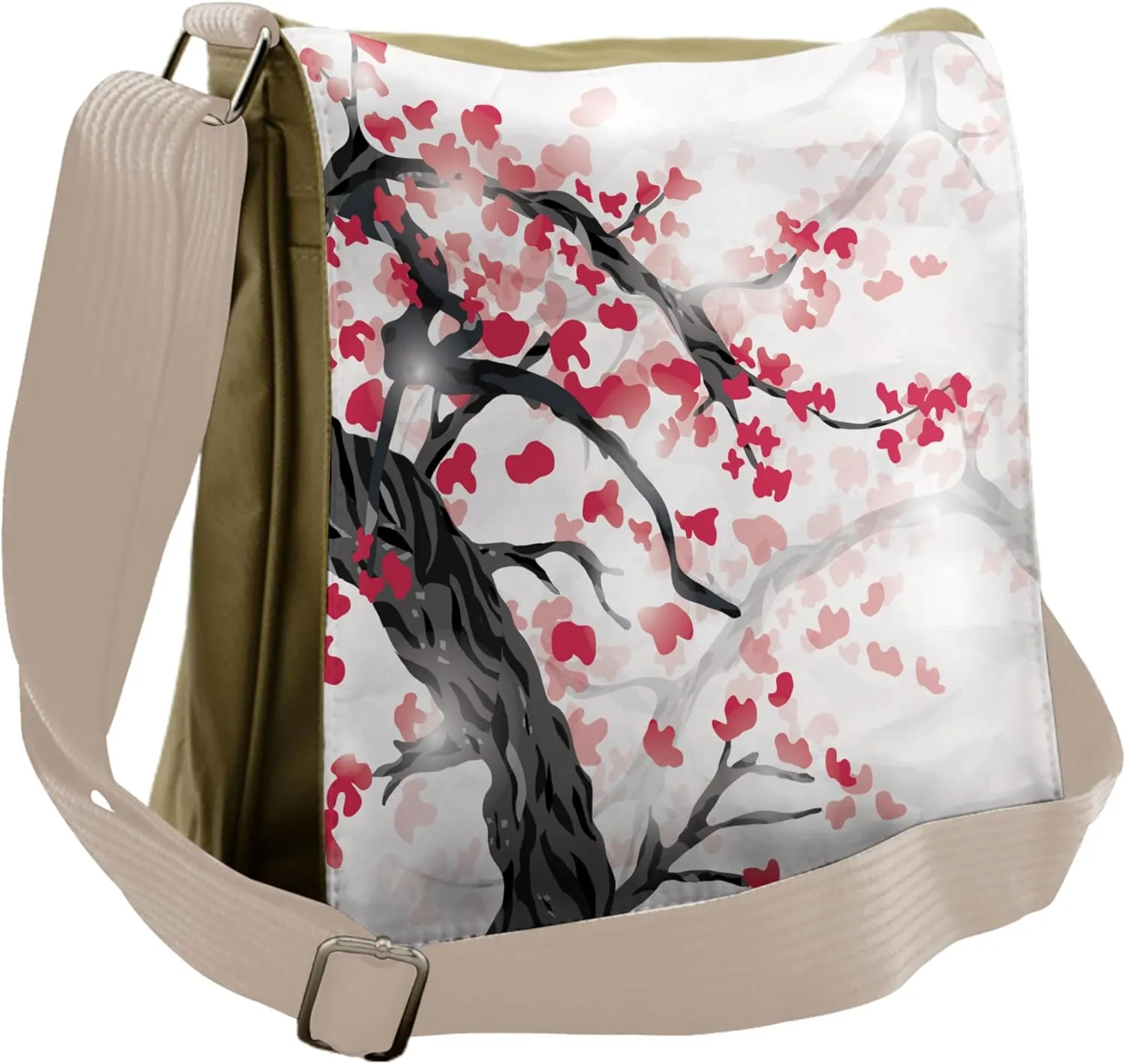 Lunarable Japanese Messenger Bag, Sakura Tree Cherry Blossom, Unisex Cross-body