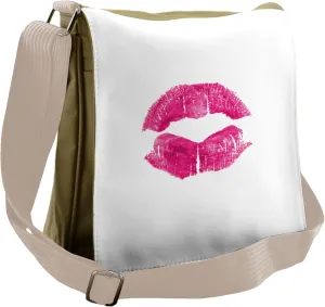 Lunarable Kiss Messenger Bag, Realistic Looking Female Lips, Unisex Cross-body