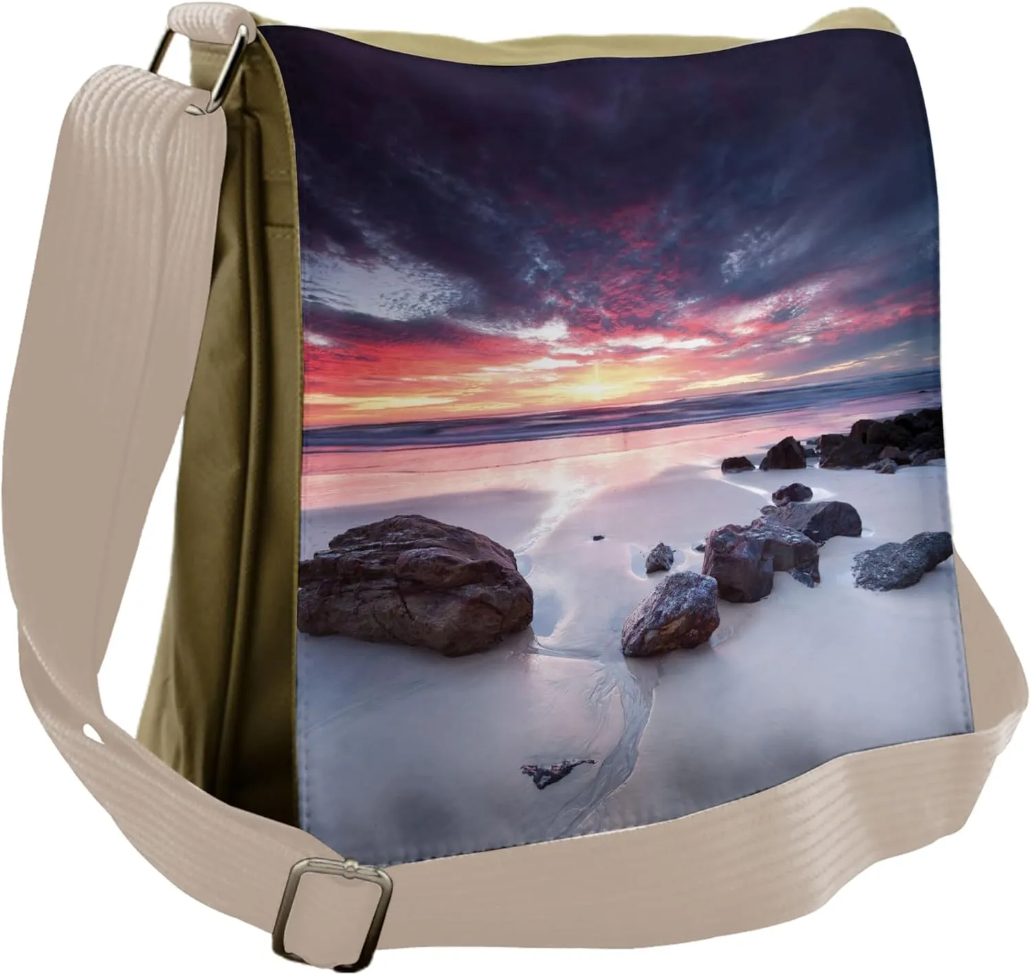 Lunarable Landscape Messenger Bag, Rocky Beach in Australia, Unisex Cross-body