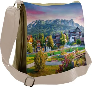 Lunarable Landscape Messenger Bag, Small Village in Austria, Unisex Cross-body