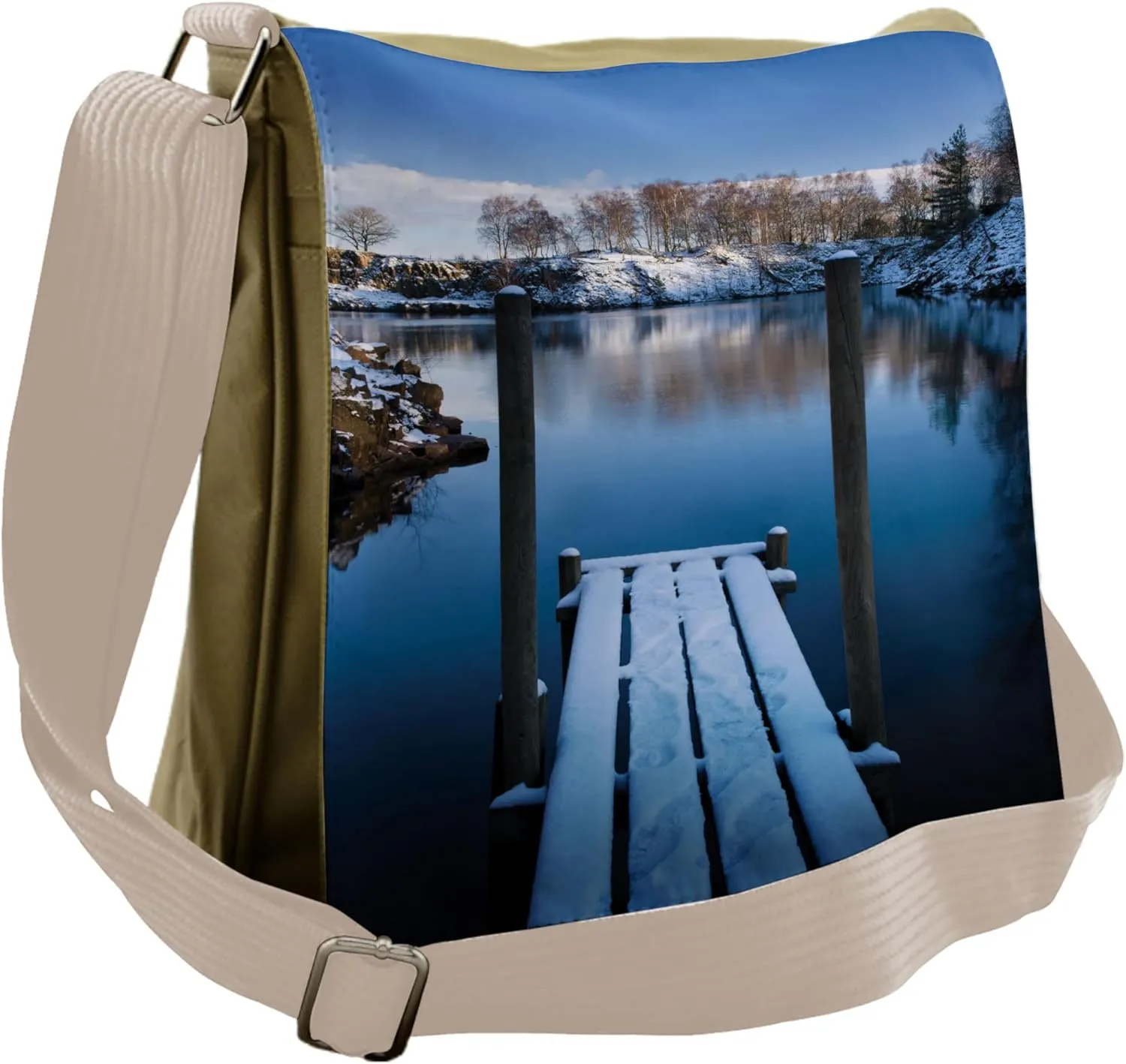 Lunarable Landscape Messenger Bag, Wooden Deck on the Shore, Unisex Cross-body