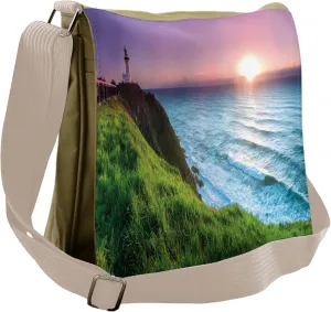 Lunarable Lighthouse Messenger Bag, Sun Beams Scenic Country, Unisex Cross-body
