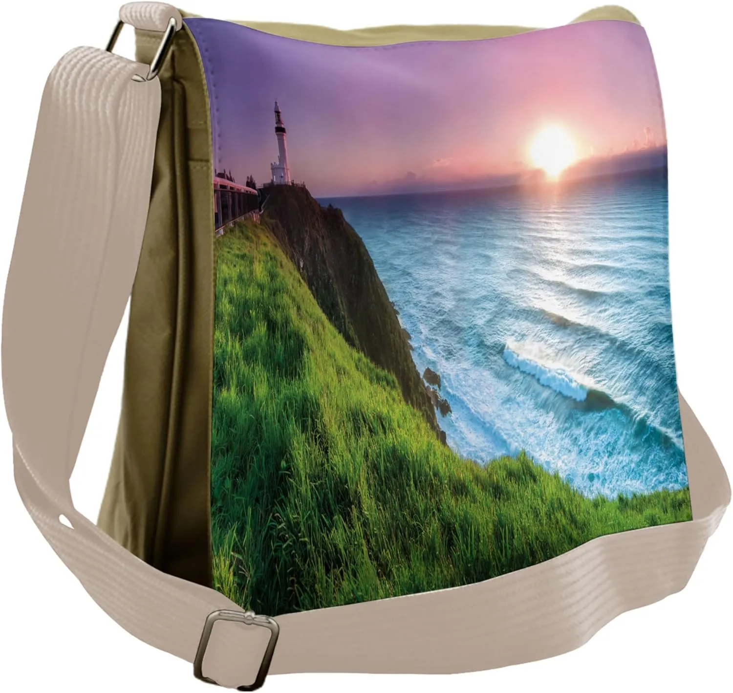 Lunarable Lighthouse Messenger Bag, Sun Beams Scenic Country, Unisex Cross-body