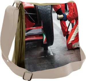 Lunarable Man Cave Messenger Bag, Racing Team at Pit Stop, Unisex Cross-body
