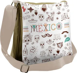 Lunarable Mexican Messenger Bag, Doodle Style Cultural Theme, Unisex Cross-body