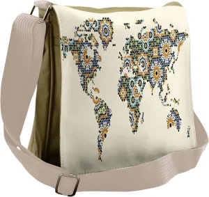 Lunarable Modern Messenger Bag, Mosaic World Map Illustrate, Unisex Cross-body
