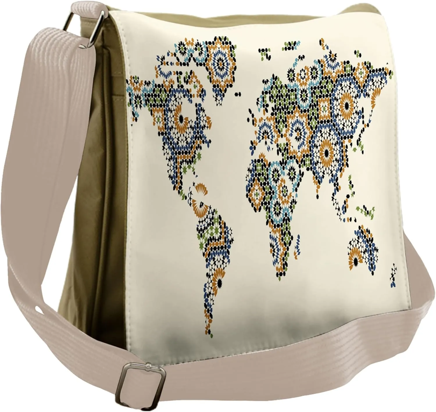 Lunarable Modern Messenger Bag, Mosaic World Map Illustrate, Unisex Cross-body
