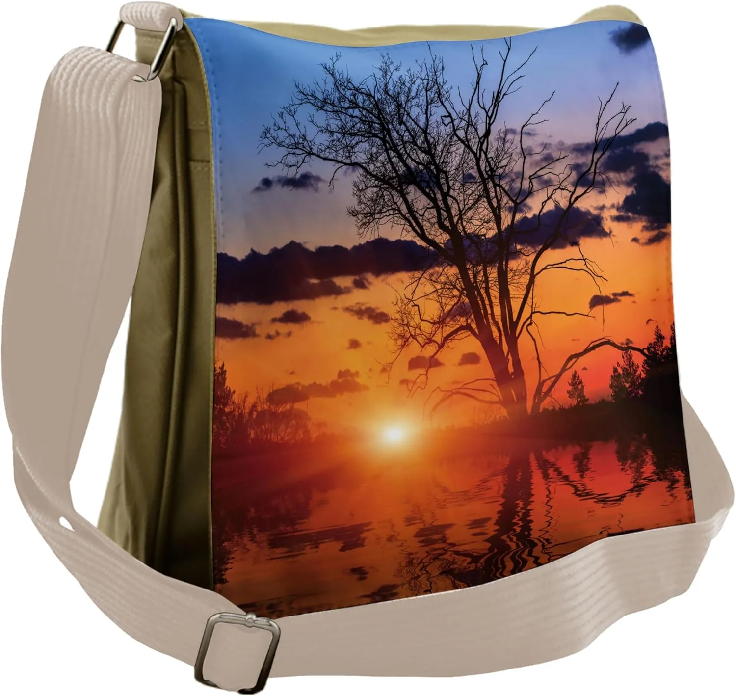 Lunarable Nature Messenger Bag, Sunset Horizon Reflection, Unisex Cross-body