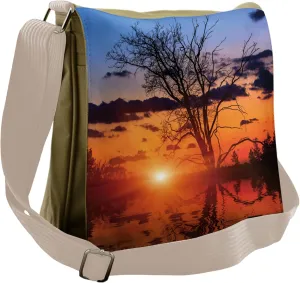 Lunarable Nature Messenger Bag, Sunset Horizon Reflection, Unisex Cross-body