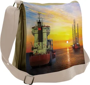 Lunarable Nautical Messenger Bag, Tanker Ship Oil Platform, Unisex Cross-body