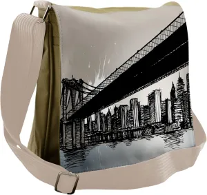 Lunarable New York Messenger Bag, Sketch Perspective Bridge, Unisex Cross-body
