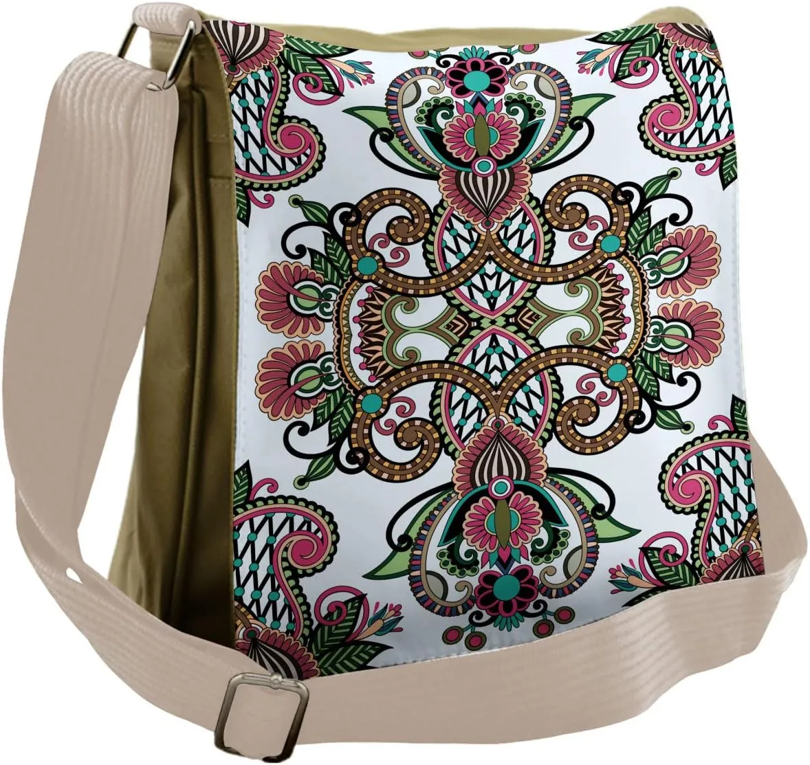 Lunarable Oriental Messenger Bag, Medieval Design Swirls, Unisex Cross-body