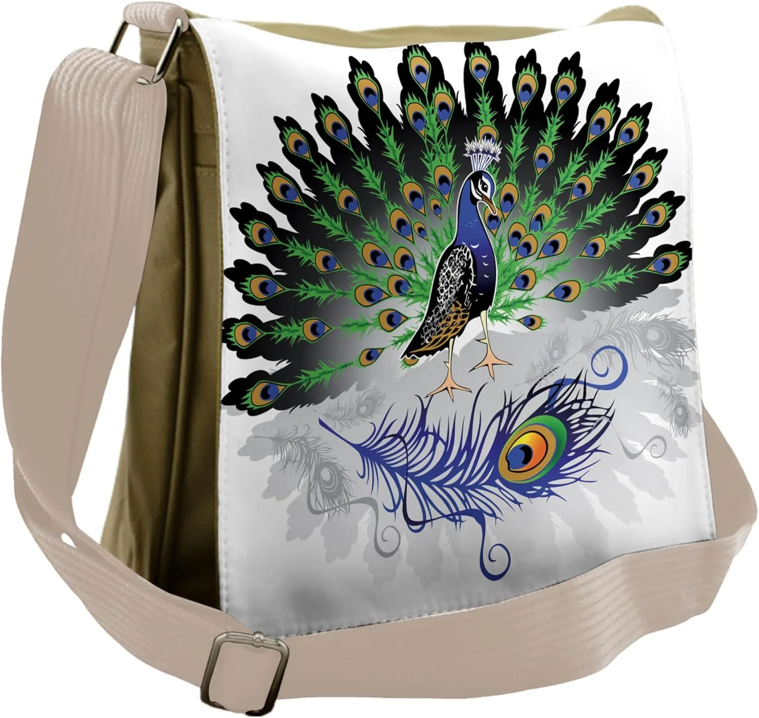 Lunarable Peacock Messenger Bag, Open Tail Bird Tropic, Unisex Cross-body