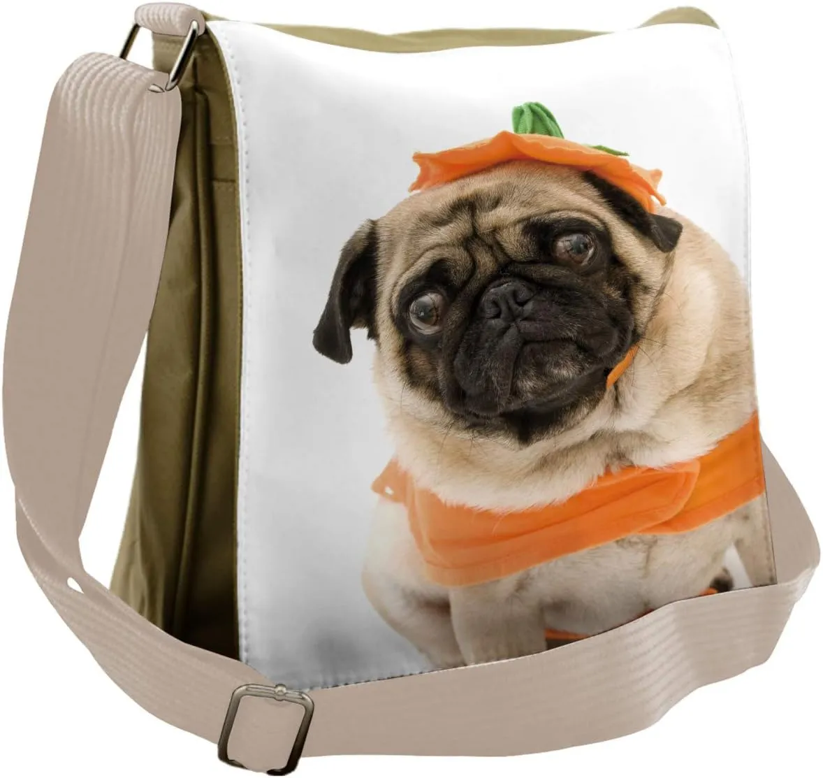 Lunarable Pumpkin Messenger Bag, Pug Costume Trick or Treat, Unisex Cross-body