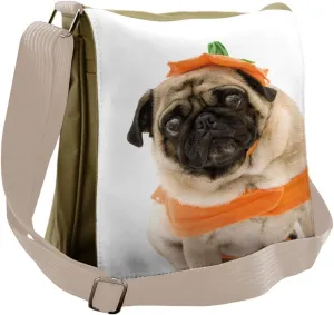 Lunarable Pumpkin Messenger Bag, Pug Costume Trick or Treat, Unisex Cross-body