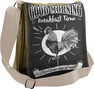 Lunarable Retro Messenger Bag, Chalkboard Wake up Rooster, Unisex Cross-body